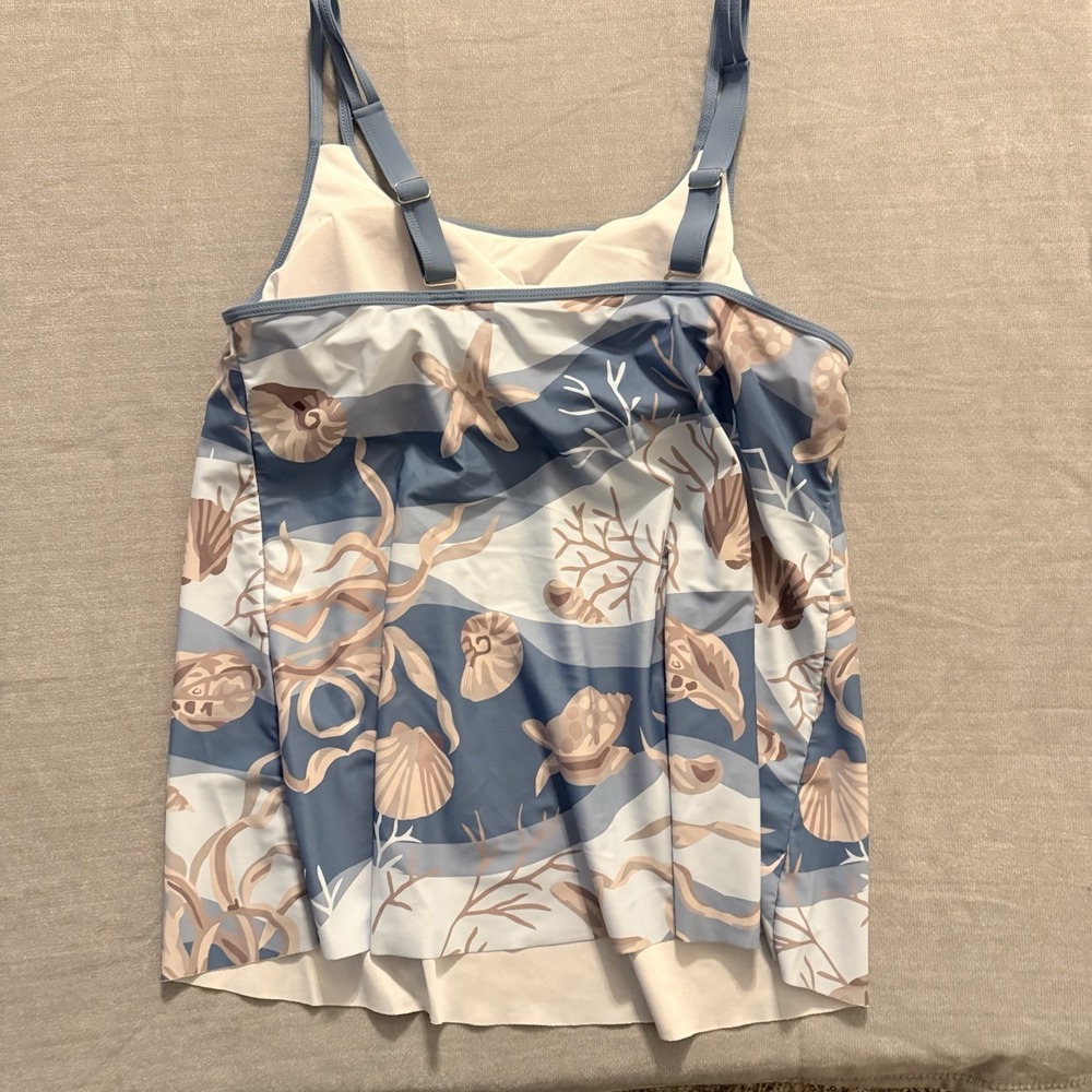 Womens XL Seashell Tankini Swim Top Coastal Beach Nautical Ocean Print Blue - Picture 3 of 4